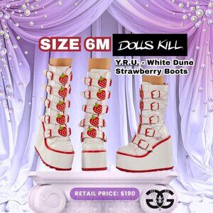 Y.R.U. White Dune Strawberry Platform Boots Dolls Kill Vegan Leather Wedge 6" He
